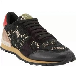 VALENTINO Multicolor Suede Leather & Macramé Lace Rockrunner Sneakers Size 37.5